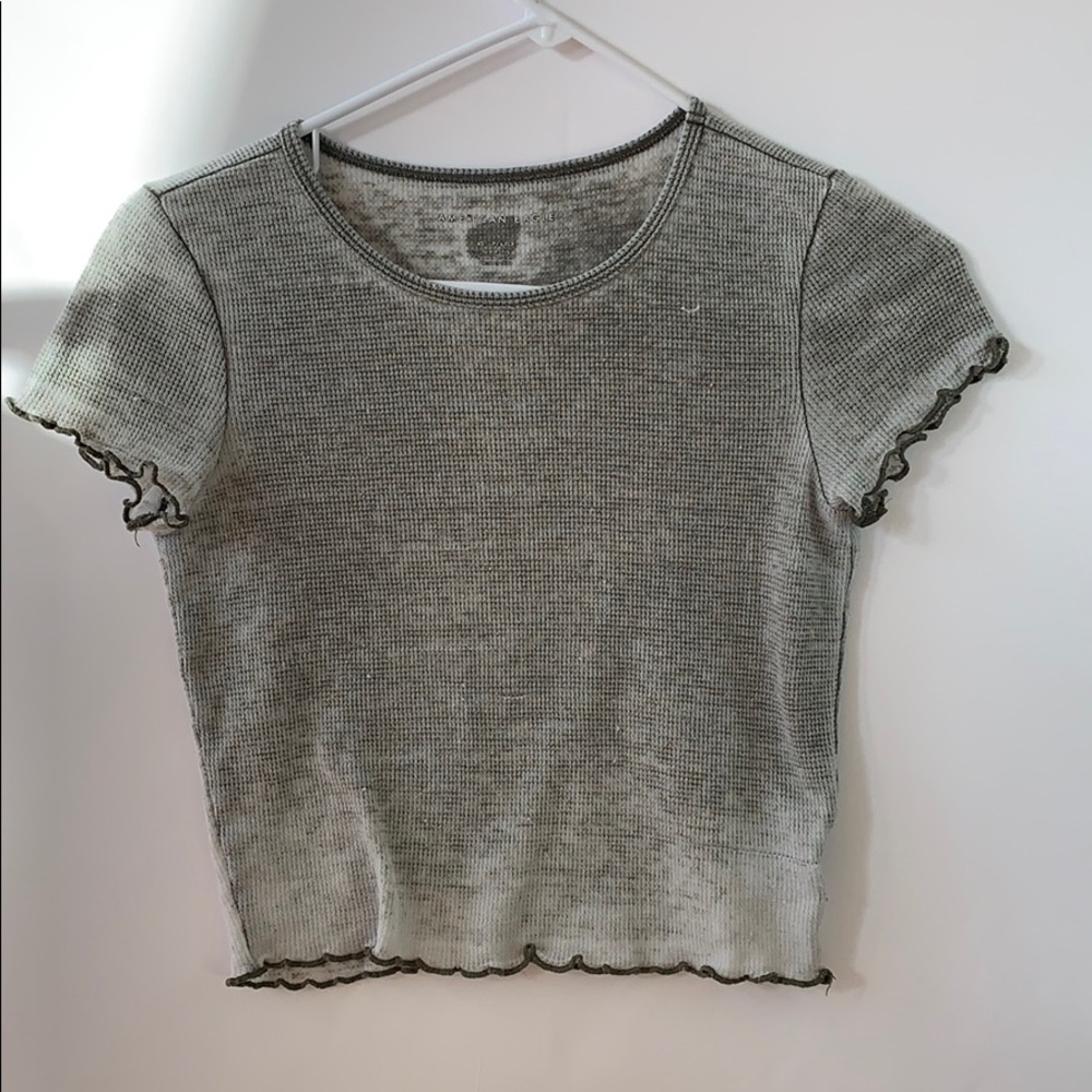 Lettuce Trim Army Green American Eagle Tee